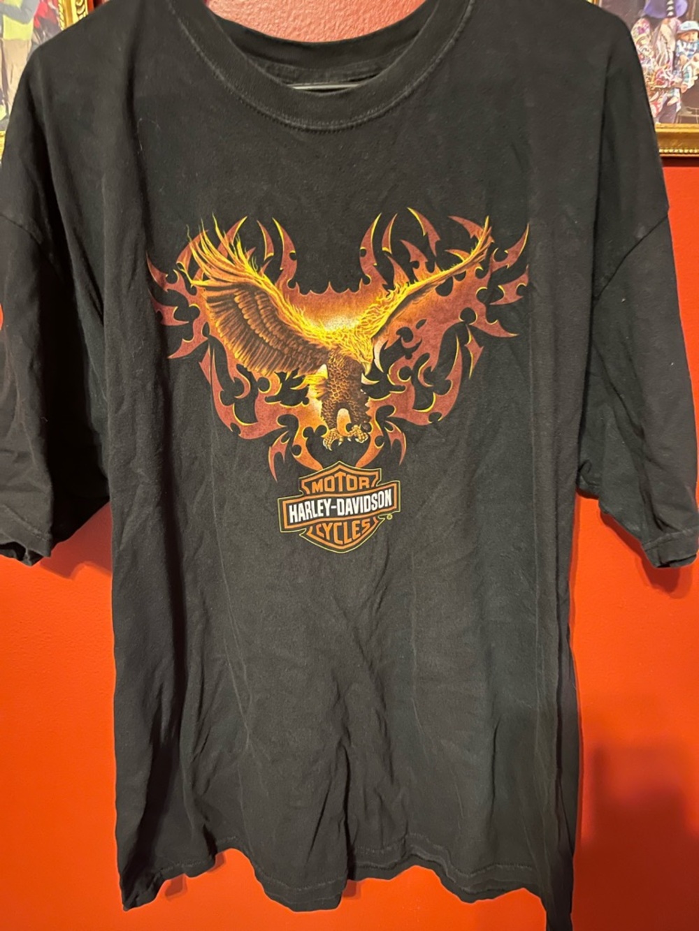 Harley-Davidson Black Tee with Gold & Orange Eagle Graphic
